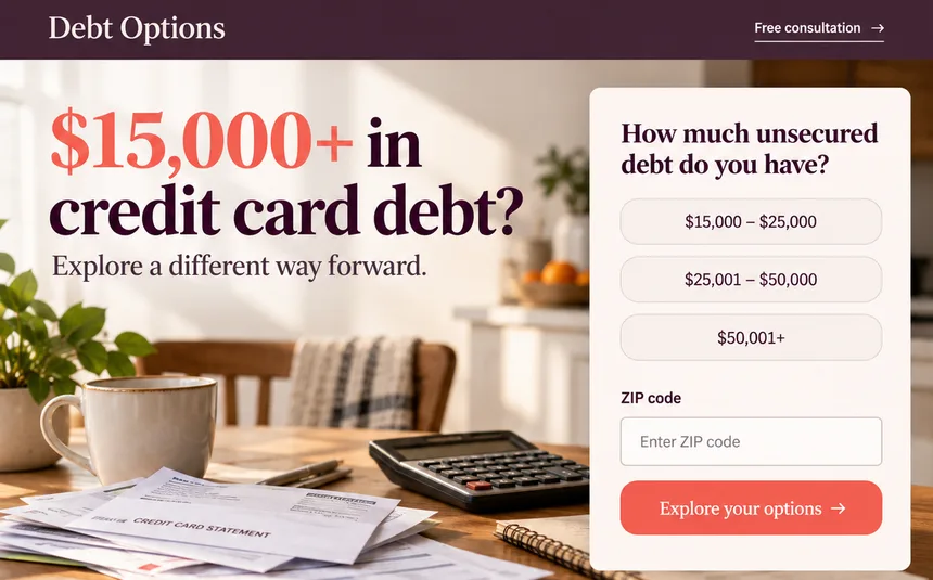 Debt Relief landing page that matches the ad