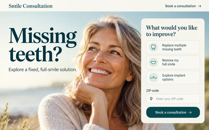Dental Implants landing page that matches the ad